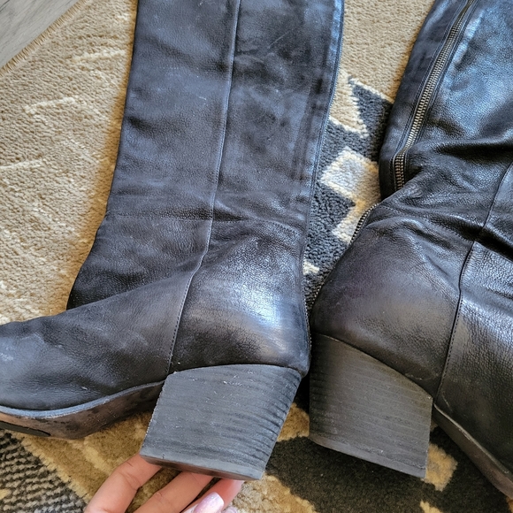 Eileen Fisher Black Leather Heeled Tall Boots - Picture 6 of 12